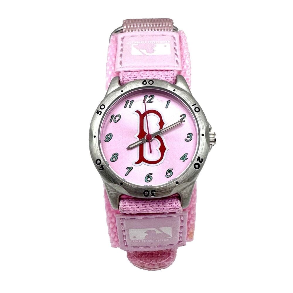 Boston Red Socks Women's Pink Watch Hook And Loop Adjustable Closure Chronograph